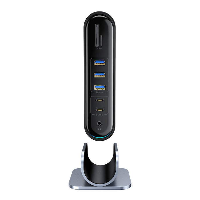 Baseus multifunkčný HUB 3x USB 3.2 Gen 1 / 2x USB Typ C / SD a micro SD / AUX / 2x DisplayPort / 2x HDMI / RJ45 1Gbps Napájanie 100 W (zástrčky EÚ / CN / UK) sivá (CAHUB-DG0G)