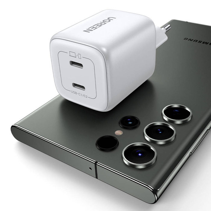 Rapide chargeur GaN 2 x USB-C 45W QC PD Ugreen CD294 - blanc