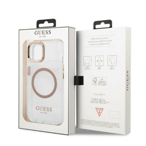 Case GUESS Apple iPhone 13 Metal Outline MagSafe Gold Hardcase