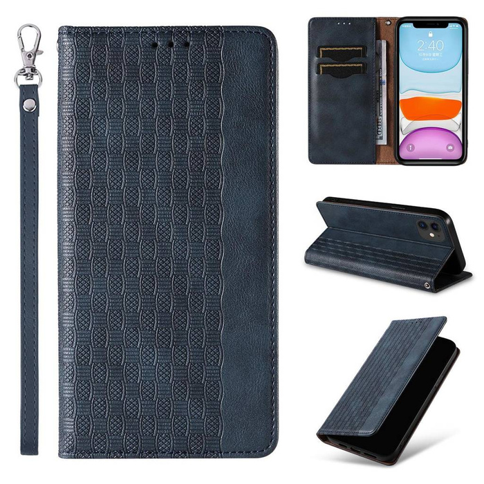 Magnet Strap Case für iPhone 12 Tasche Wallet + Mini Lanyard Pendant Blau