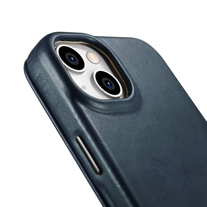 iCarer CE Oil Wax Premium Leather Folio Case Custodia in pelle per iPhone 14 Plus Flip magnetico MagSafe blu (AKI14220707-BU)