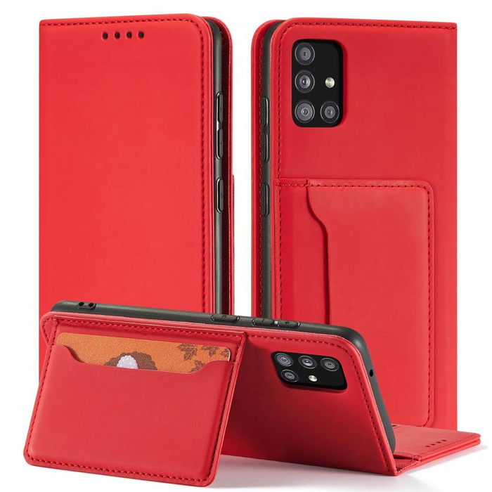 Estuche magnético para tarjeta para Xiaomi Redmi Note 11 Pro Estuche para billetera con tarjetero rojo