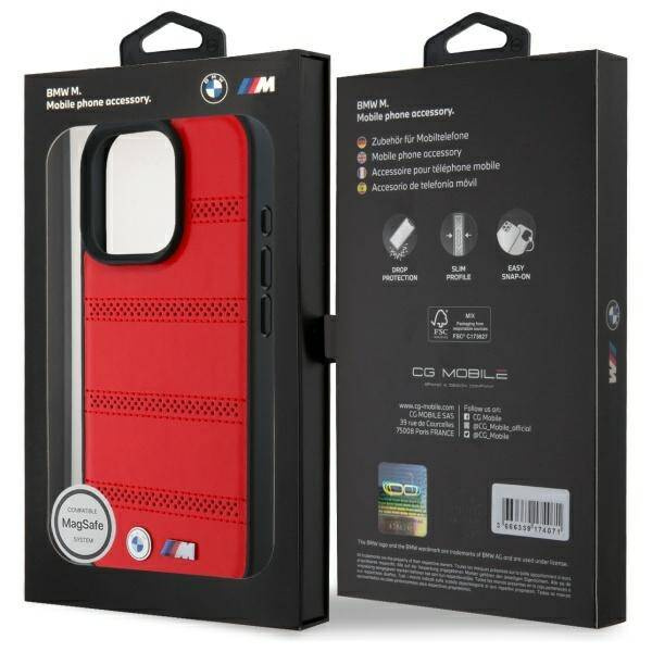 Hülle BMW iPhone 16 Pro Max 6.9" rot/rot hartcase M Perforated And Stitched Line MagSafe