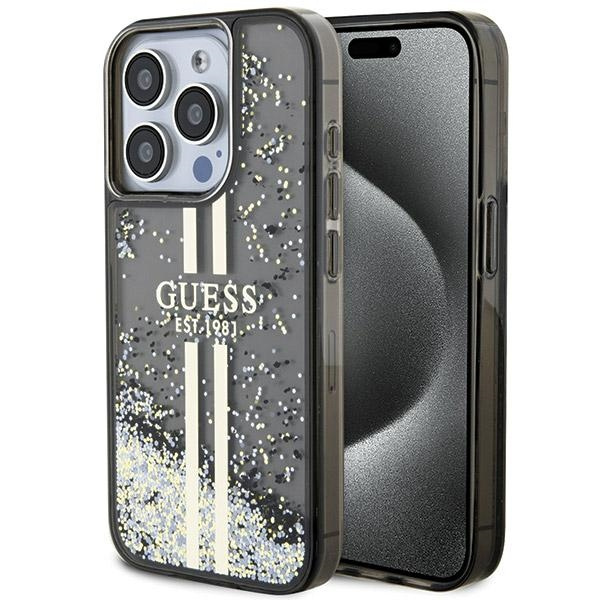 Etui Guess GUHCP15XLFCSEGK iPhone 15 Pro Max 6.7" czarny/black hardcase Liquid Glitter Gold Stripes Case