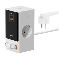 Baseus PowerCombo Ladestation 65W 1,5m 2 x EU + USB-A + USB-C + einziehbares USB-C-Kabel - Weiß