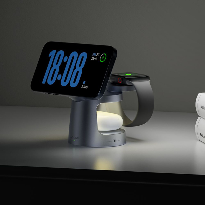 TECH-PROTECT QI2.2-25W-A48 3IN1 MAGNETIC MAGSAFE WIRELESS CHARGER DARK GREY