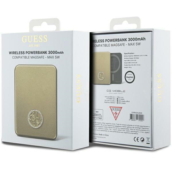 Guess Powerbank indukcyjny 5W GUPBM3AL4DMD 3000mAh złoty/gold MagSafe 4G Strassed Metal Logo