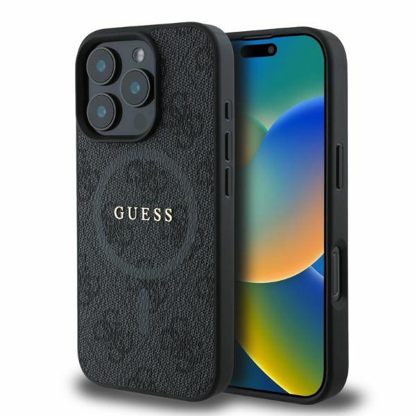 Etui Guess iPhone 16 Pro 6,3" czarny/black MagSafe PU 4G Ring Classic Logo