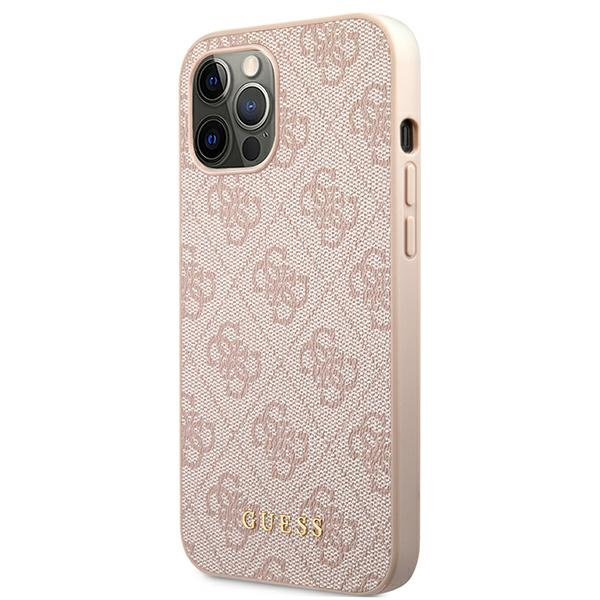 Hülle GUESS Apple iPhone 12 12 Pro 4G Metall Gold Logo Rosa Hartcase