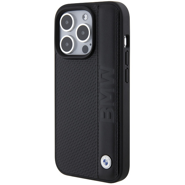 Coque Bmw Bmhcp15l22rdpk IPhone 15 Pro 6.1" Black/Black Hardcase Leather Textured &amp; Stripe Case