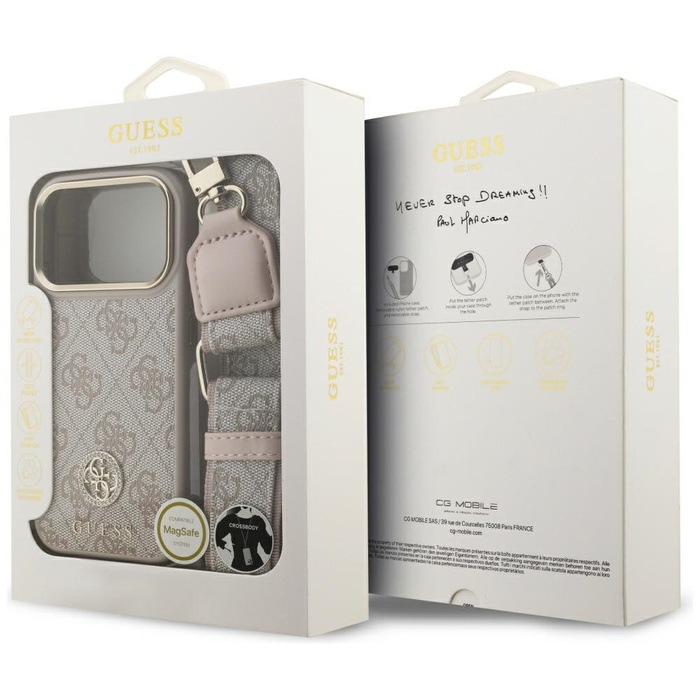 Etui Guess 4G Strass Logo & Big Strap    Metal Buttons MagSafe do iPhone 17 Pro różowy