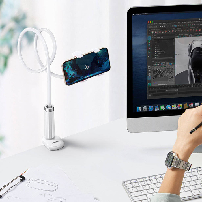 Ugreen univerzální držák stojánek držák telefonu tablet (až 12 cm široký) stativ líný držák s flexibilním ramenem bílý (30488 LP113)