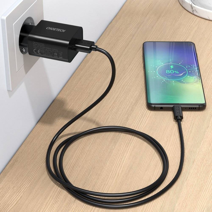 Rychlonabíječka Choetech Quick Charge 3.0 18W 3A + USB kabel - USB Typ C 1m černý (Q5003)