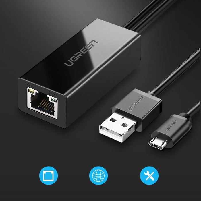 Ugreen externí síťová karta micro USB 100Mbps pro Chromecast 1m černá (30985)