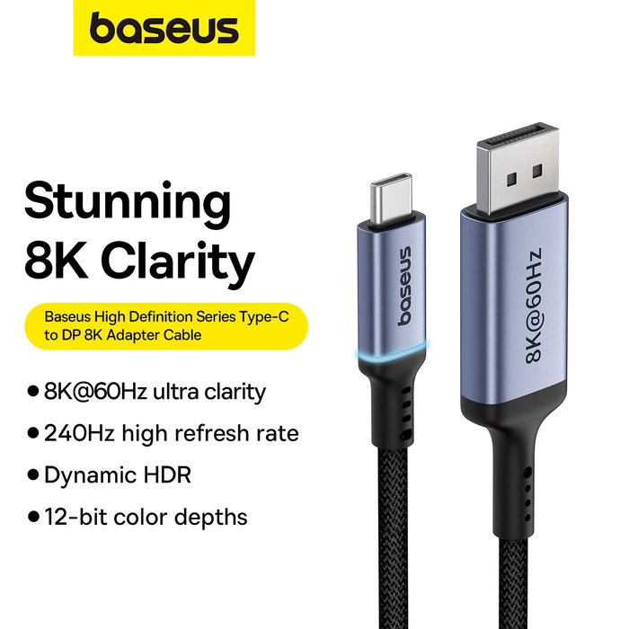 Cavo unidirezionale Baseus High Definition Series da USB-C a DisplayPort 1.4 8K 60Hz 1,5 m - Nero