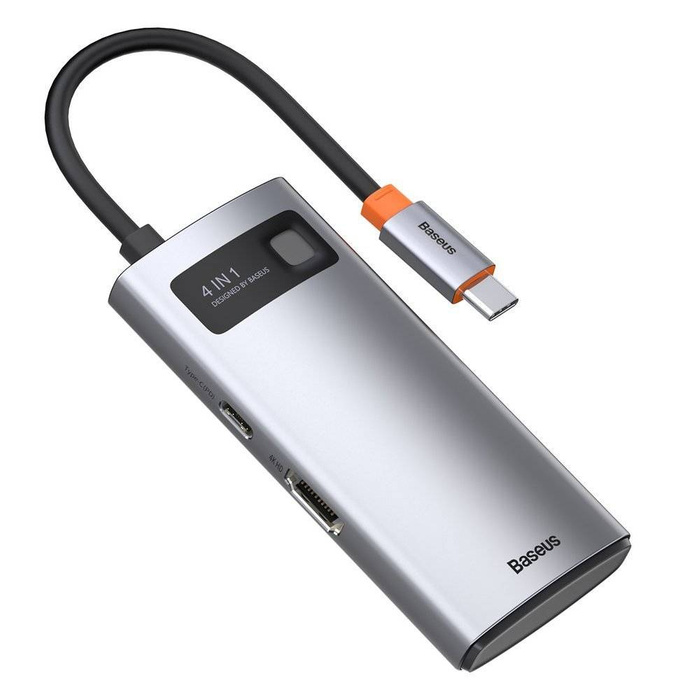 Baseus Metal Gleam 4in1 Multifunktions-HUB USB Typ C - USB Typ C Stromversorgung 100 W / HDMI 4K 30 Hz / 1x USB 3.2 Gen 1 / 1x USB 2.0 (CAHUB-CY0G)