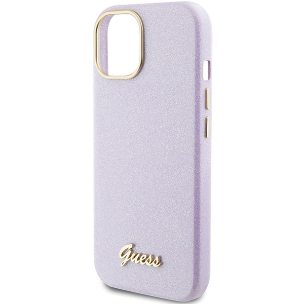 Guess GUHCP15SPGMCSL iPhone 15 6,1" lilla/lilla rigidocase Glitter Glossy Script