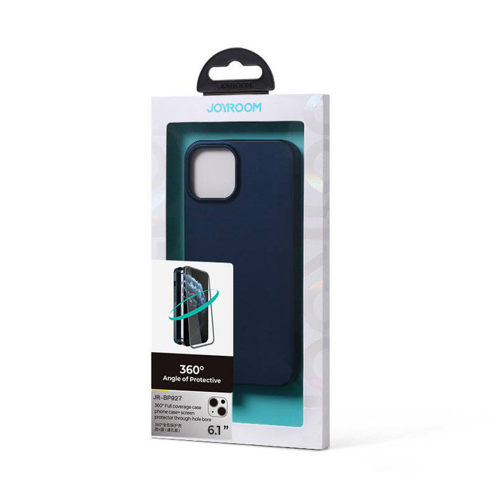 Joyroom 360 Full Case cover anteriore e posteriore per iPhone 13 + proteggi schermo in vetro temperato blu (JR-BP927 blu)
