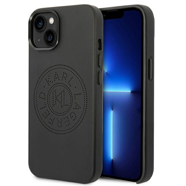 Hülle Karl Lagerfeld iPhone 14 Plus 6.7" hartcase schwarz/schwarz Leder Perforiertes Logo