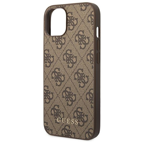 Case GUESS Apple iPhone 14 4G Metal Gold Logo Brown Hardcase
