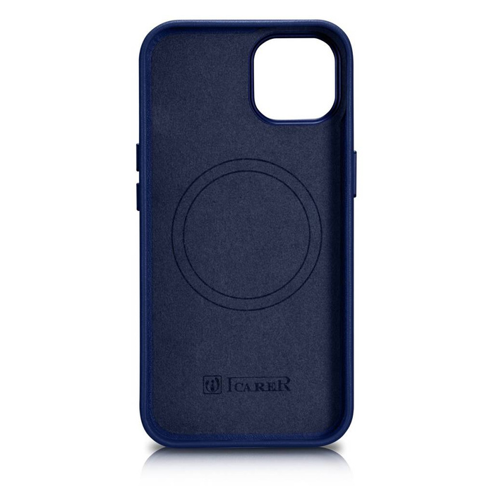 iCarer Case Leather Original Leather Case Cover pro iPhone 14 Blue (WMI14220705-BU) (kompatibilní s MagSafe)