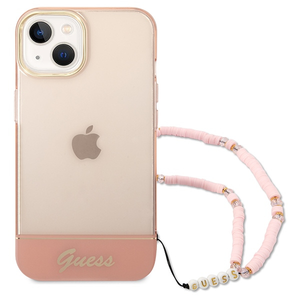 Hülle GUESS Apple iPhone 14 Plus Transluzentes Perlenband Rosa Hartcase