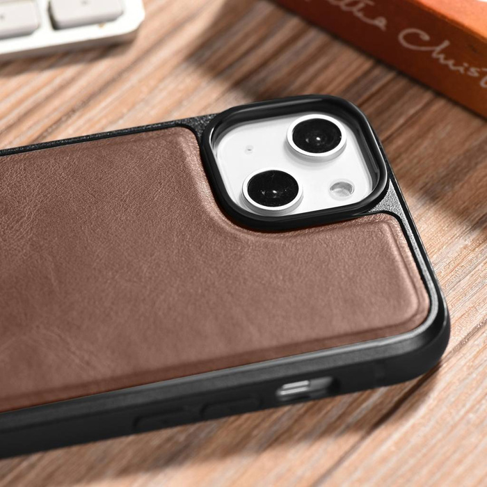 iCarer Leather Oil Wax avec couverture en cuir véritable pour iPhone 14 (compatible MagSafe) marron (WMI14220717-BN)