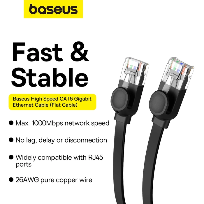 Baseus High Speed ​​Cat 6 RJ-45 1000Mb/s Ethernet cable 20m flat - black