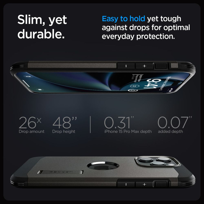 Funda iPhone 15 Pro Max Spigen Tough Armor Mag MagSafe Gunmetal