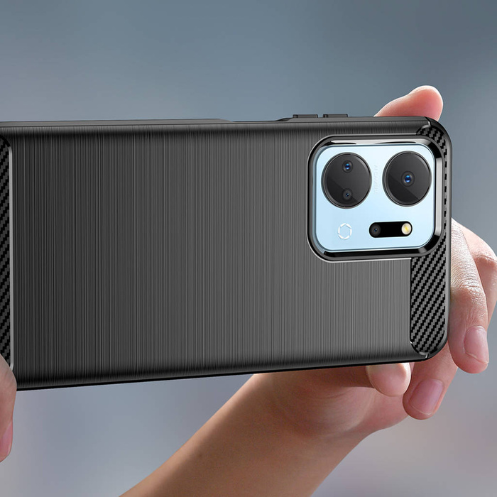 Custodia Carbon Case per Honor Play 40 Plus / Honor X7a cover in carbonio flessibile in silicone nero