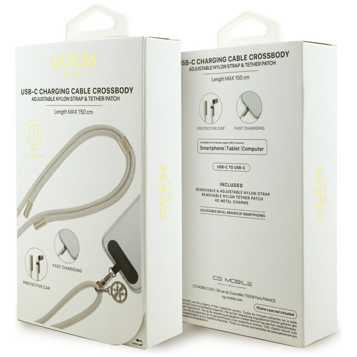 Kabel Guess CBDY 4G Charm USB-C/USB-C    150cm beżowy