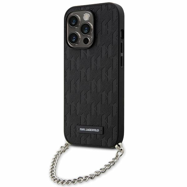 Hülle Karl Lagerfeld KLHCP14XSACKLHPK iPhone 14 Pro Max 6,7" schwarz/schwarz hartcase Saffiano Monogramm Kette Case