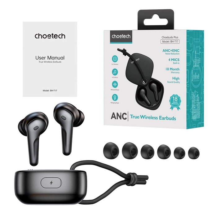 Choetech BH-T17 kabellose TWS ANC ENC IPX6 Kopfhörer – schwarz