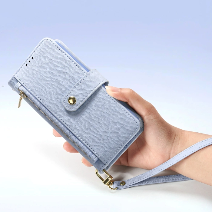 Dux Ducis Lawa iPhone 16e Lederhülle mit abnehmbarer magnetischer Brieftasche - Blau