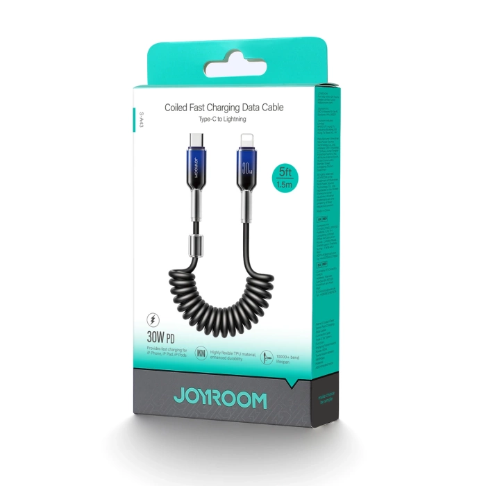 Joyroom S-A43 Crystal-Clear Series 30W USB-C - Lightning spiral cable 1.5m - black