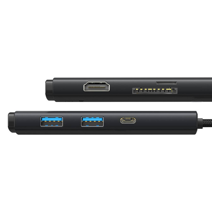 Baseus Lite Series multifunkční HUB USB typu C - 2 x USB 3.0 / USB typu C / HDMI 1,4 / SD / TF černý (WKQX050001)