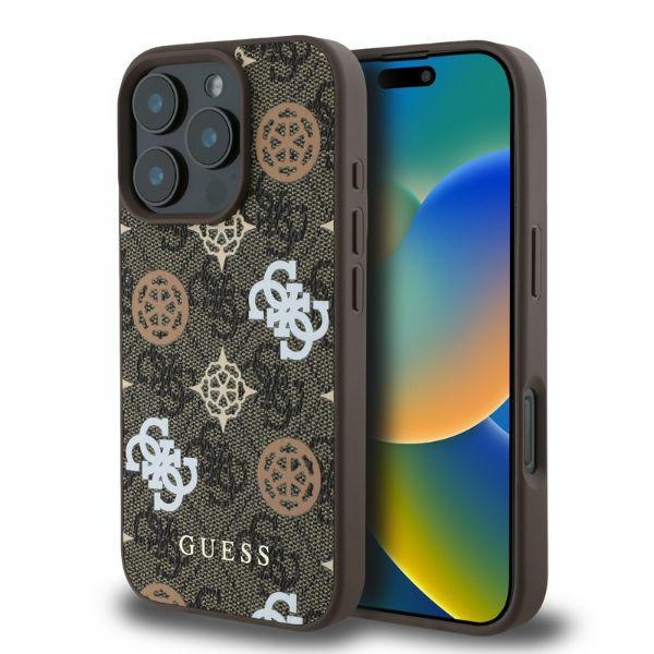 Etui Guess iPhone 16 Pro brązowy/brown MagSafe PU Peony On 4G Background