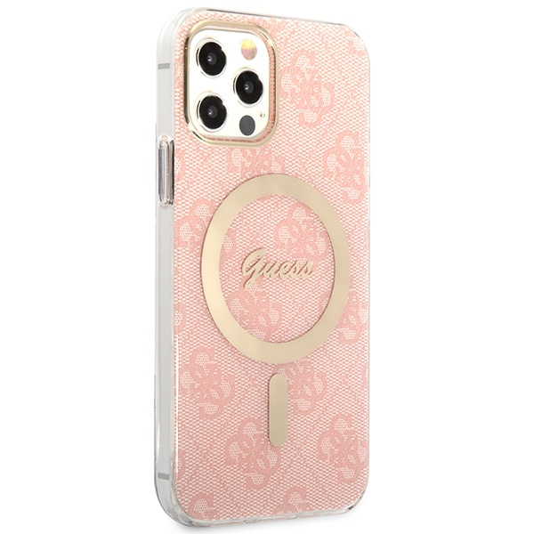 Sada Pouzdro Guess Case+ nabíječka iPhone 12/12 Pro pink/pink hard case 4G Print MagSafe