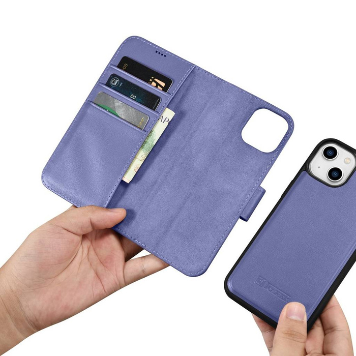 iCarer Wallet Case 2in1 iPhone 14 Plus Flip Funda de cuero Anti-RFID Violeta claro (WMI14220727-LP)