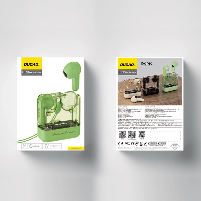 Cuffie wireless Dudao U18Pro Bluetooth 5.3 TWS - verdi