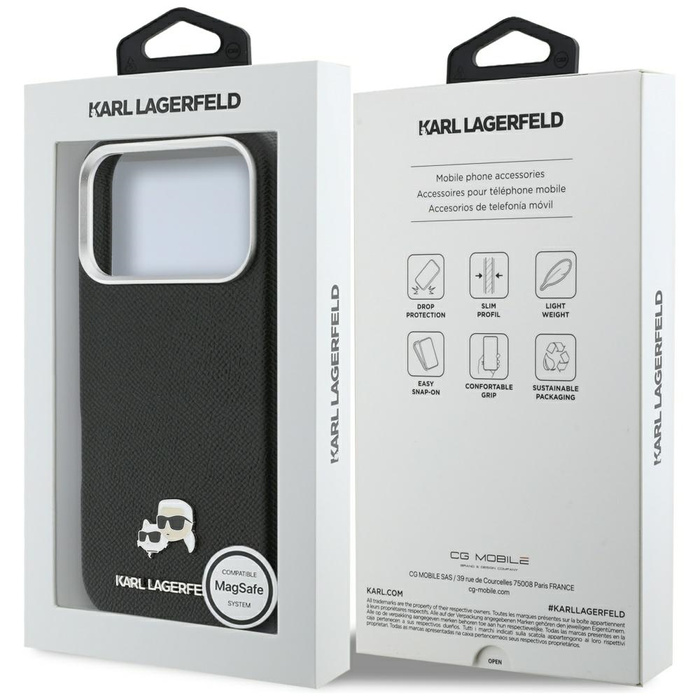 Etui Karl Lagerfeld Karl & Choupette     Head Pins Saffiano MagSafe do iPhone 17 Pro czarny
