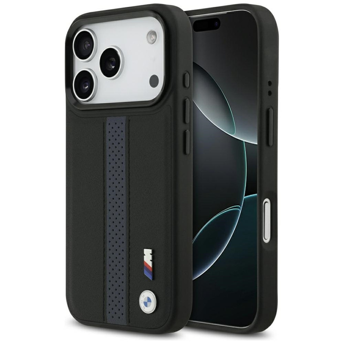 Etui BMW M Perforated Stripe Logo        MagSafe do iPhone 17 Pro niebieski