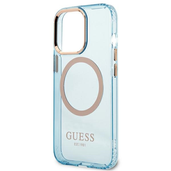 Hülle GUESS Apple iPhone 13 Pro Max Gold Outline Transluzent MagSafe Blau Hartcase