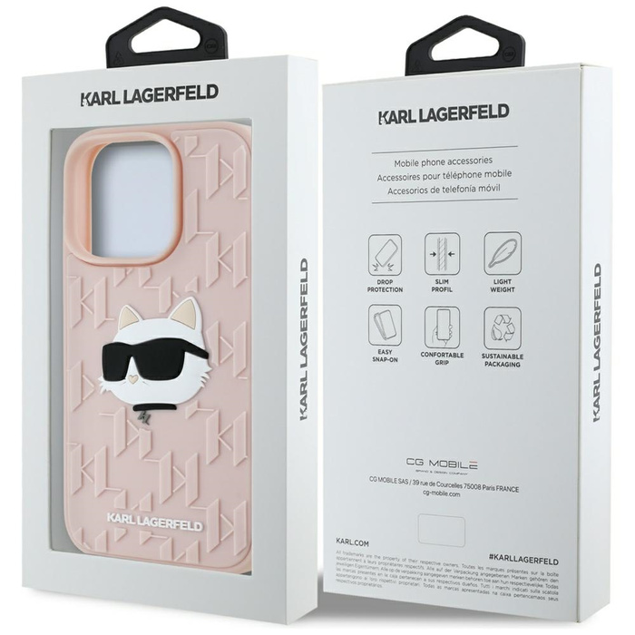 Etui Karl Lagerfeld 3D Rubber Monogram   & Choupette do iPhone 16 Pro Max różowy