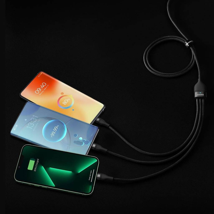 [B WARE] Baseus Flash Series II USB Typ C / USB Typ A Kabel - USB Typ C / Lightning / Micro USB 100 W 1,5 m schwarz (CASS030201)