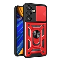 Hybrid Armor Camshield with Camera Cover and Metal Ring for Samsung Galaxy S25 - Red