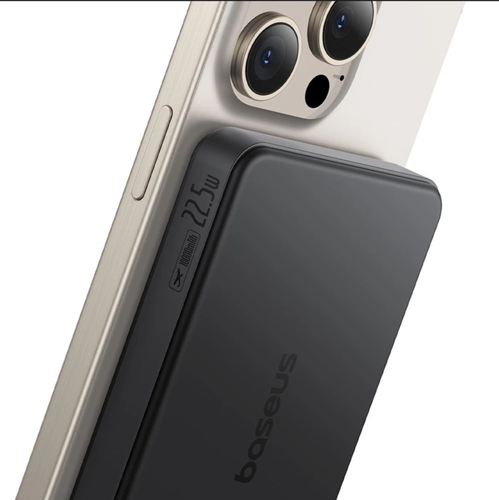 Baseus Airpow II 10000 mAh Qi2 Powerbank mit MagSafe 22,5 W mit Baseus Simple Series USB-C-Kabel – USB-C 20 V/3 A (30 cm) – Schwarz