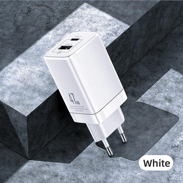Správa USAMS. síť. T41 USB-C + USB GaN 47W PD + QC (pouze hlava) Rychlé nabíjení bílá / bílá CC137TC02 (US-CC137)