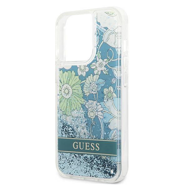 Hülle GUESS Apple iPhone 13 13 Pro Flower Liquid Glitter Grün Hartcase