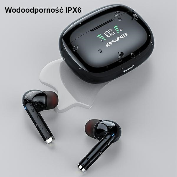 Casque AWEI Bluetooth Wireless 5.2 TA8 TWS Station d'accueil pour le sport Noir